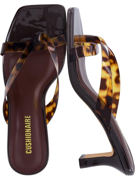 Shoes - Women's Tortoise Lucite Cushioned Footbed and Split Toe Kitten Heel With Strap